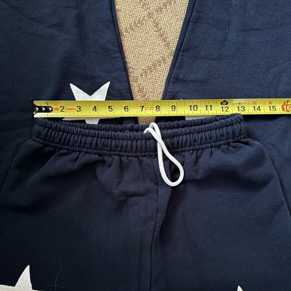Gildan heavy blend navy sweatpants drawstring waist & white applique stars M - Picture 7 of 7
